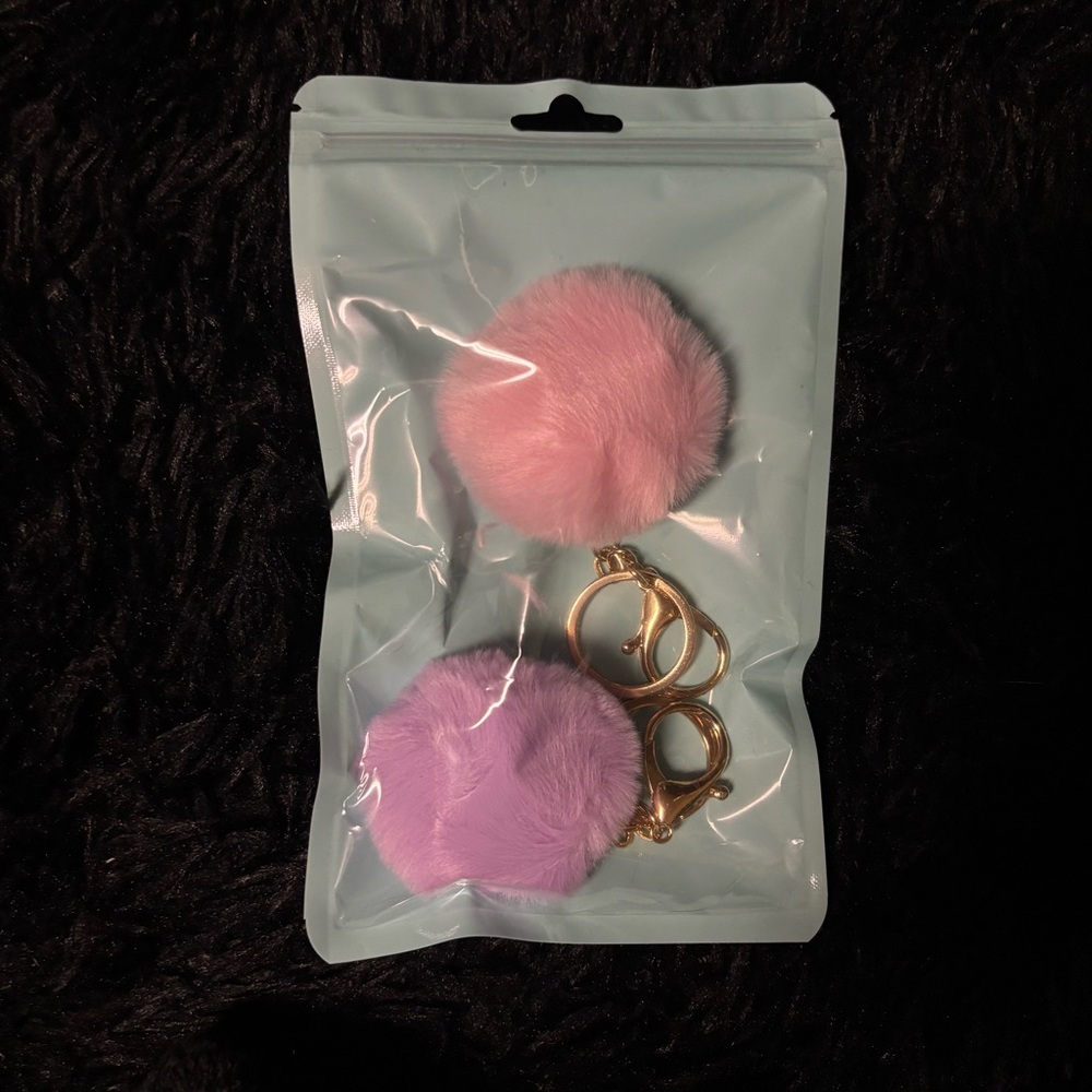 Pink and Purple Pom Pom Keychain Set